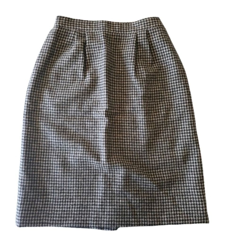 Black and White Houndstooth Wool Pencil Skirt